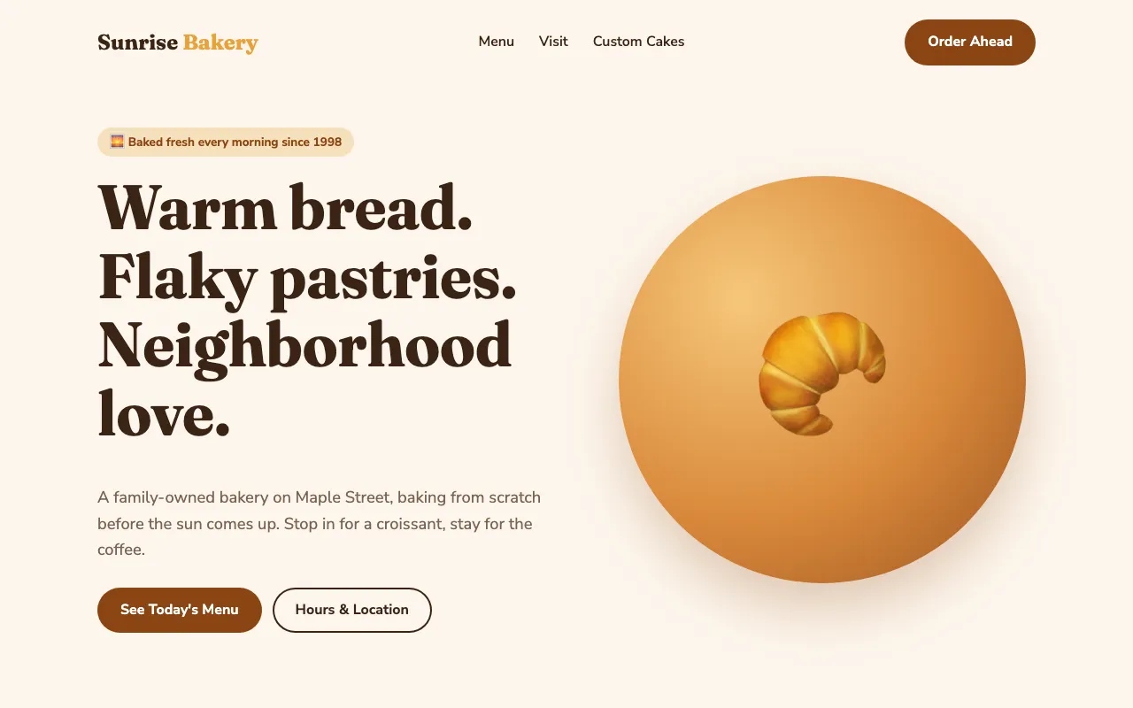 Sunrise Bakery website